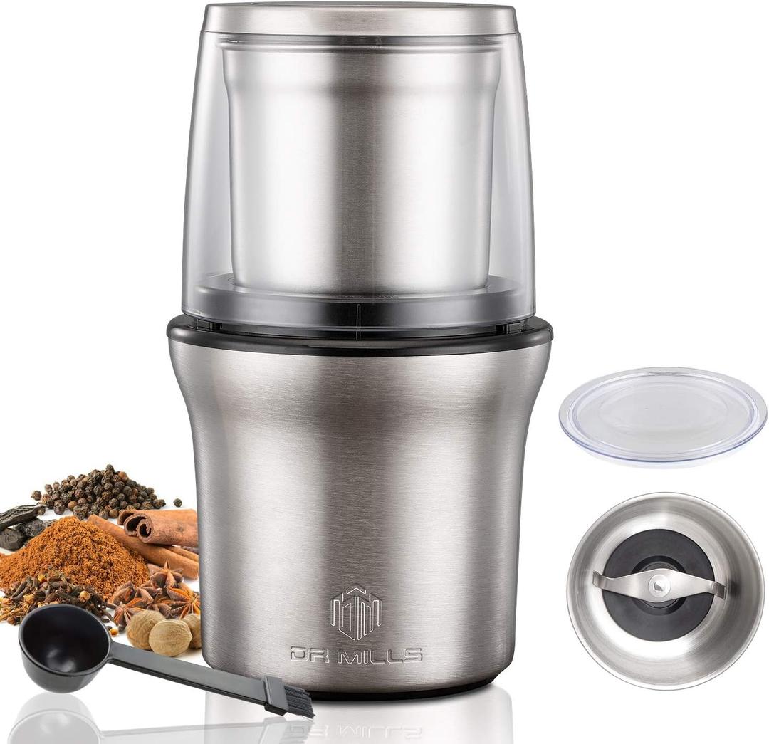 DR MILLS DM-7412N Coffee Grinder Electric, Spice Grinder electric, detachable cup, Blade & cup made with SUS304 stianlees steel,200w small food grinder