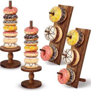 Zhehao 4 Pcs Donut Stand Acacia Wood Display Dessert Donut Wall Holders Bagel Stand Display Table Decoration for Party, Dessert Table, Birthday, Wedding, Baby Shower, Bridal Showers