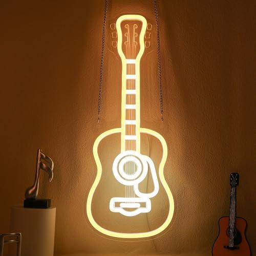 CoolGift Mart Acoustic Guitar Neon Light, Dimmable LED Guitar Neon Wall Sign USB Powered, Decorations for Bedroom Living Room Man Cave Music Studio, Gift for Guitar Players Guitarists Music Lovers
