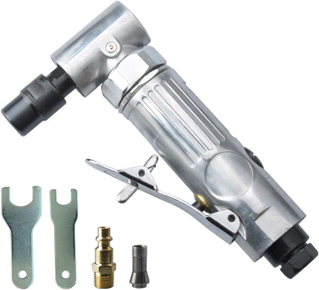 1/4-Inch 90 Angle Air Die Grinder, Mini Pneumatic Angle Die Grinder, Compact Air-Powered Grinder for Grinding, Polishing, Porting, and Deburring - Polished Finish