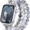 MOFREE Beaded Bracelet Compatible with Apple Watch Band 38mm 40mm 41mm Women, Fashion Handmade Crystal Stone Beads Elastic Stretchy Strap for iWatch Band Series SE 9 8 7 6 5 4 3 2 1