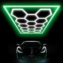 Large Hexagon Garage Lights 14 Hex LED Higher Brightness Ceiling Lights with Green Light Rectangle Frame Octagon Honeycomb Lighting for Garage Car Detailing Barber Shop Gym Warehouses.