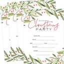 Whaline 25 Pack Christmas Party Invitation Cards Holly Greenery Watercolor Leaves&Berries Invitation Paper Cards with Envelopes Xmas Holiday Party Invites