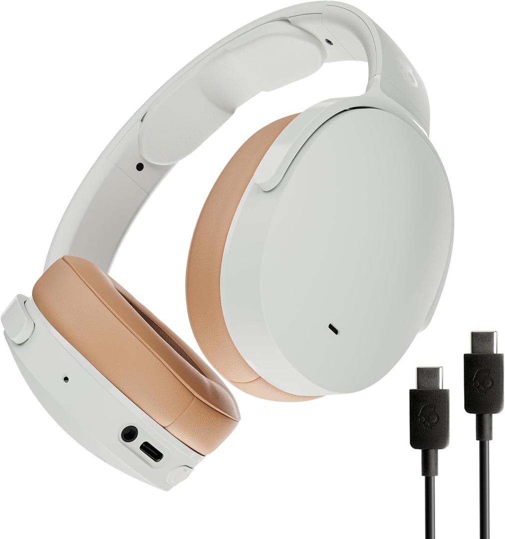 Skullcandy Hesh ANC Wireless Over-Ear Bluetooth Headphones with Extra USB-C Charging Cable, Active Noise Canceling, 22 Hrs Battery, Foldable Lightweight Design, Microphone iPhone Android - Mod White