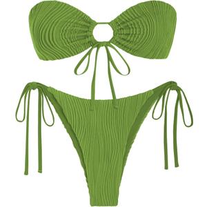 ZAFUL Women's Bandeau Bikini Set O Ring Strapless Swimsuit Tie Side Swimwear Halter Two Piece Bathing Suit S/6