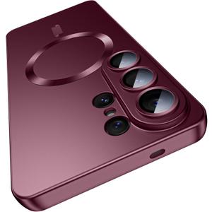 Magnetic for Samsung Galaxy S26 Ultra Case, Compatible with MagSafe, Slim Thin Matte Phone Case with Built-in Camera Lens Protector (Removable) Shockproof Phone Cover, Burgundy Red