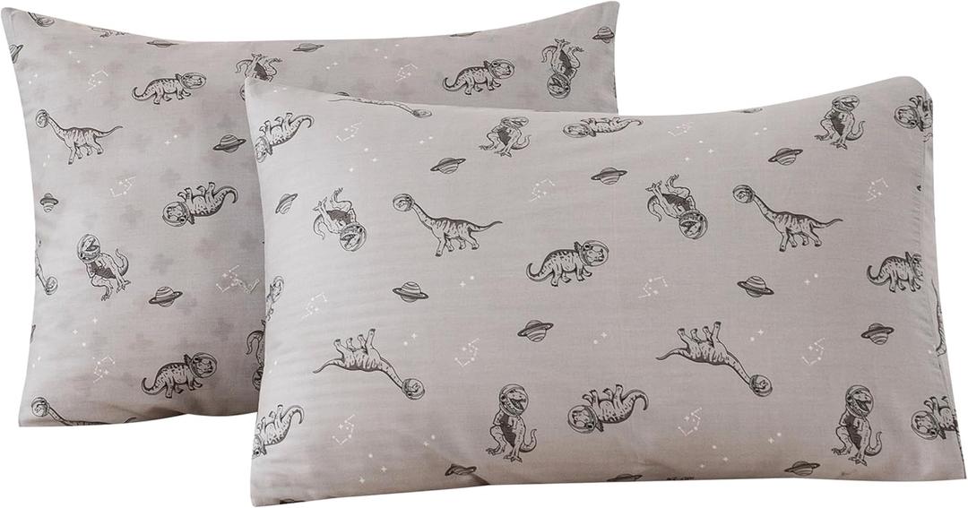 ECOCOTT 2 Pack Pillowcase Queen Size, Dinosaurs Space Pattern Pillow Cases Set, 100% Cotton Pillow Covers with Envelope Closure (Queen, 20"x30")