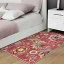Beeiva Floral 3x5 Washable Rug Non Slip, Red Small Vintage Washable Rugs for Entryway, Ultra Thin Paisley Red Lightweight Entryway Carpet for Bathroom Kitchen Bedroom Office Christmas
