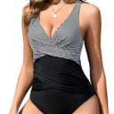 HEEKPEK Womens Tummy Control Swimsuits One Piece Bathing Suit Front Cross Tie Back Slimming Ruched Push Up Padded Swimwear (Black, L)