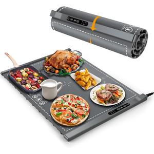 Food Warming Mat - Portable Party Buffet Electric Warming Tray, Foldable Food Warmer, Timed Off, Temperature Adjustable, Suitable for Daily, Outdoor, Party (Gray)