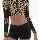 NESY Womems Swimsuits Long Sleeve Two Piece Rash Guard UV Protection Crop Top Bathing Suits Extra Large, Leopard Print 