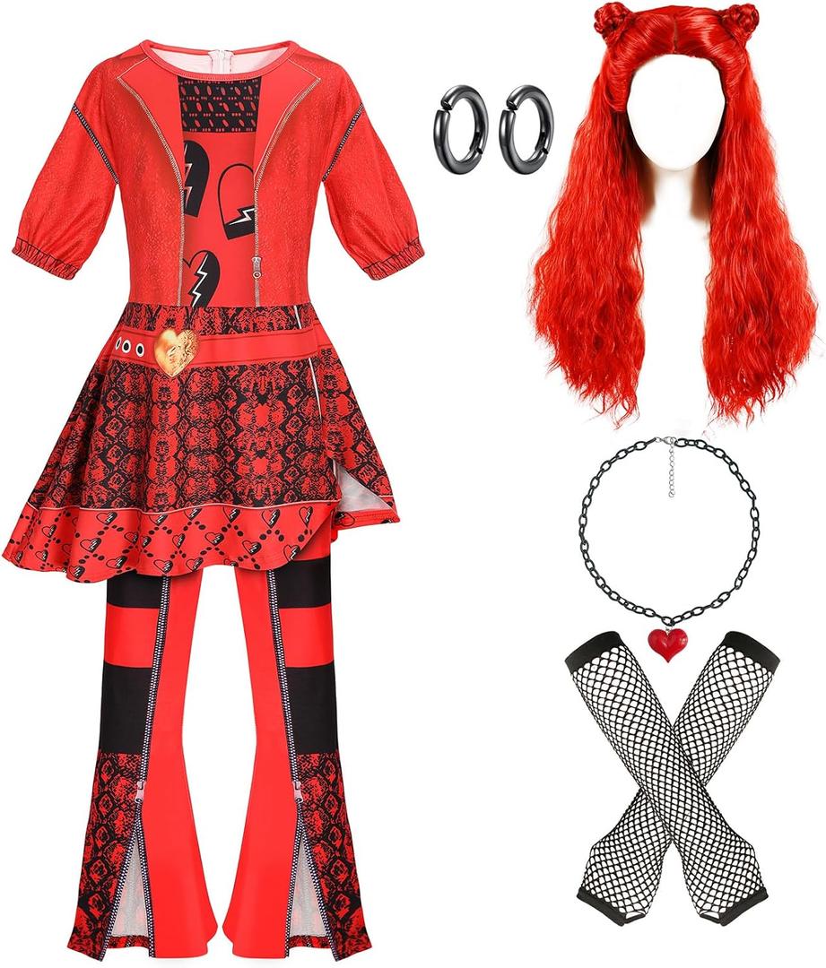4-13 Years Rise of Red Girls Cosplay Costume Sets with, Role Playing Outfits Halloween Christmas Party (5-6 years)