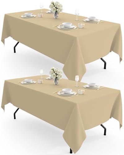 Pureegg Rectangle Table Cloth 60" x 102" – Durable Polyester Tablecloth Offers Reusable & Washable Protection, Ideal for Outdoor Party, Picnic, Wedding, Banquet and Birthday, 2 Pack, Beige