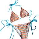 Falainetee Women's Striped Knot Bathing Suit High Waisted Halter Triangle Swimsuit Bikini Set Blue XS