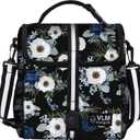 VLM Lunch Box for Women, Insulated Lunch Bag Women with Adjustable Shoulder Strap, Cute Lunch Tote Bag for Work,Picnic,Camping (Medium, Blue and White Floral)