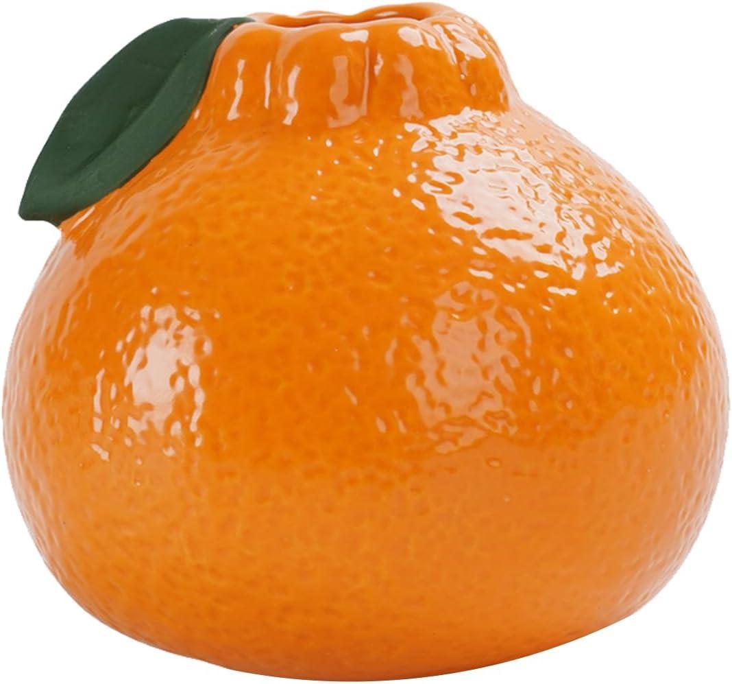 Unique Orange Shaped Decorative, Hydroponics Decorative Ceramic Vase, Vase for Flowers Green Plants, Small Orange Fruit Vase for Home Office Decor (1 Pcs)