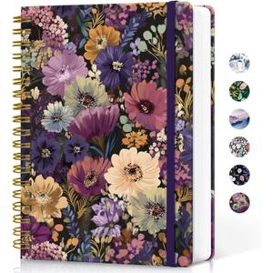 Lined Spiral Notebook Journal for Work, 300 Pages Thick B5 (7.1"x10") College Ruled Journal for Women & Writing, Hardcover Notebook for Note Taking, Perfect for Office Home School, Midnight Bloom