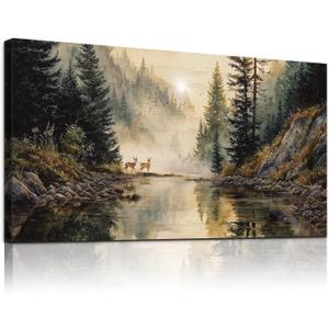 WLWBINTING Canvas Wall Art For Living Room Large Farmhouse Wall Decor Rustic Pictures For Bedroom Vintage Landscape Wall Decorations Canvas Prints Forest Paintings Artwork Room Office Wall Decor