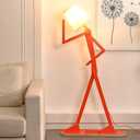 Cool Creative Floor Lamps Wood Tall Decorative Corner Reading Standing Swing Arm Light for Living Room Bedroom Office Farmhouse Kids Gift Idea- with LED Bulb (Oran Orange)