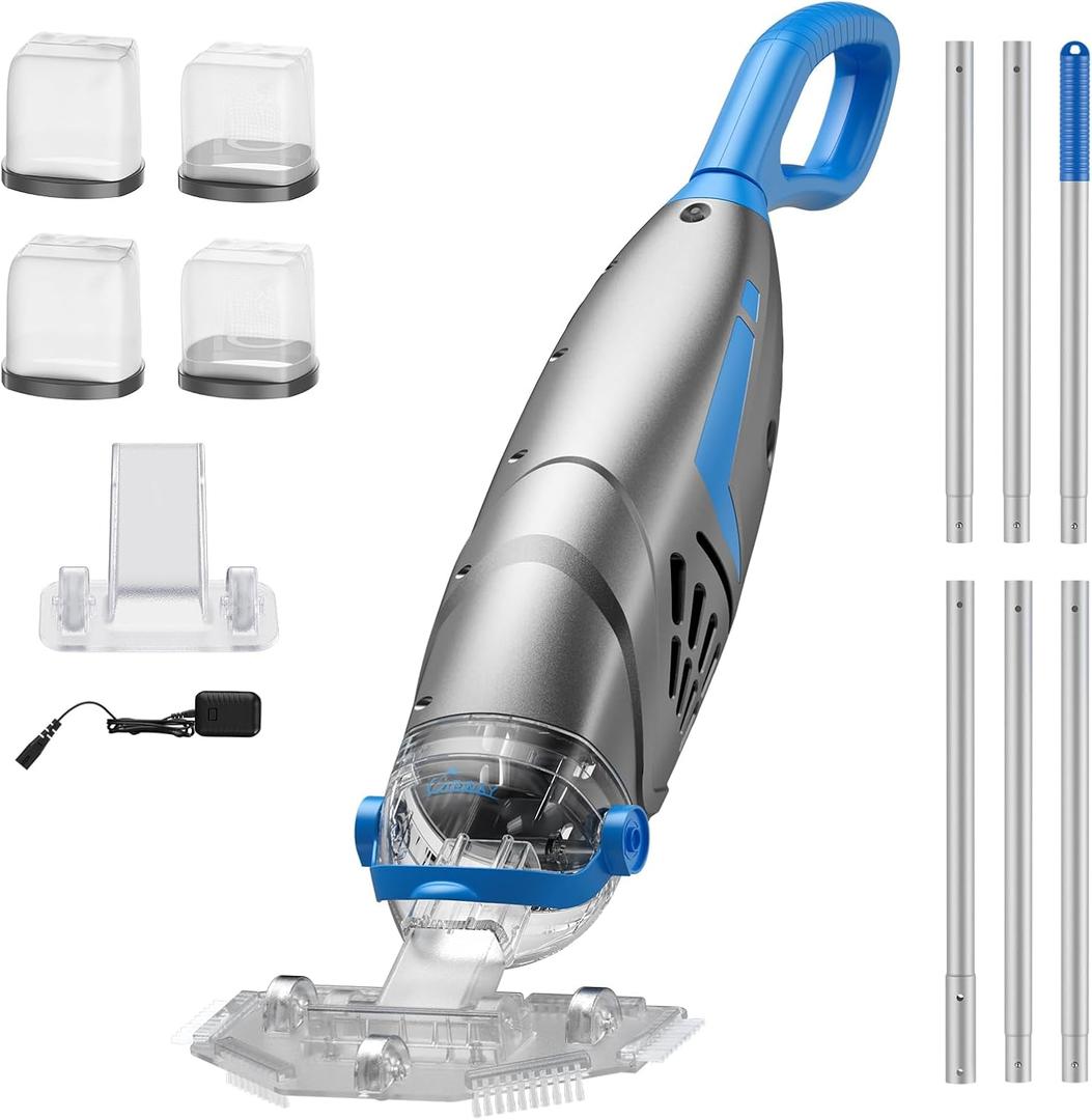 UIRWAY V3 Cordless Pool Vacuum for Above Ground Pools, Upgraded 26.5 GPM Powerful Suction, IPX8 Handheld Rechargeable Cleaner 2 Vacuum Heads & 4 Filter Bags, 1H Runtime, Portable for Inground Pools