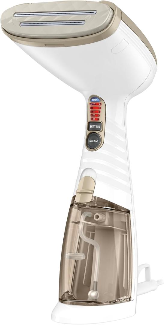 Conair Handheld Garment Steamer for Clothes, Turbo ExtremeSteam 1875W Fabric Steamer, Portable Handheld Design, Strong Penetrating Steam, White/Champagne