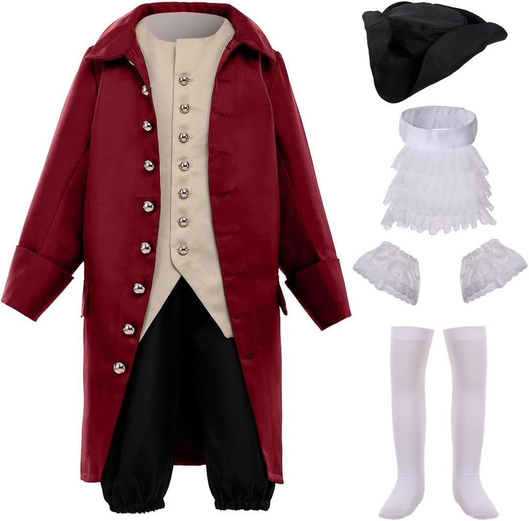 BPURB Colonial Costume Boys 18th Century American Costume (14, Wine Red)