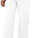 VOOVEEYA Wide Leg Pants for Women, Yoga Pants with Pockets High Waist | Breathable, Moisture Wicking, Soft Comfortable, 4-Way Stretchy, Wide Leg Dress Pants for Petite, Tall, Regular (White)