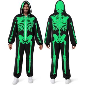 Spooktacular Creations Halloween Skeleton Costume, Adult Skeleton Costume, Skull Jumpsuit for Halloween Cosplay Party (Medium, Green)