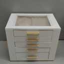 Homeanda Jewelry Box for Women with Glass Lid, 5 Drawers Jewelry Organizer and Storage for Necklaces, Rings, Earrings, Bracelets, Gift for Girls and Teens,PU Leather (White)