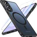 OWKEY for Samsung Galaxy S25 Edge Case 6.7'', Magnetic S25 Edge Case for Magsafe with Tempered Glass Screen, [Shockproof Military] Translucent Back Slim Bumper Cover Phone Case s25 Edge, Black