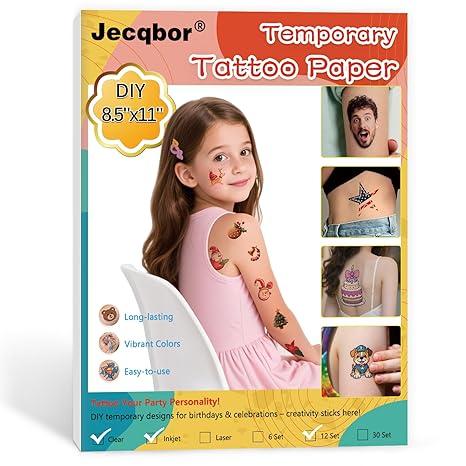 Printable Temporary Tattoo Paper for INKJET Printer, Custom Tattoo Sticker 8.5"X11", DIY Personalized Longlasting Clear Transfer Paper for Kids, Family, Women, Halloween, Birthday, Parties, Christmas