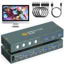 USB3.0 KVM Switch 4 Computers 1 Monitors,4K@60HZ 4 Port HDMI KVM Switches with 3 USB3.0 Ports to Share Keyboard Mouse Printer,4 in 1 Out Monitor Switch