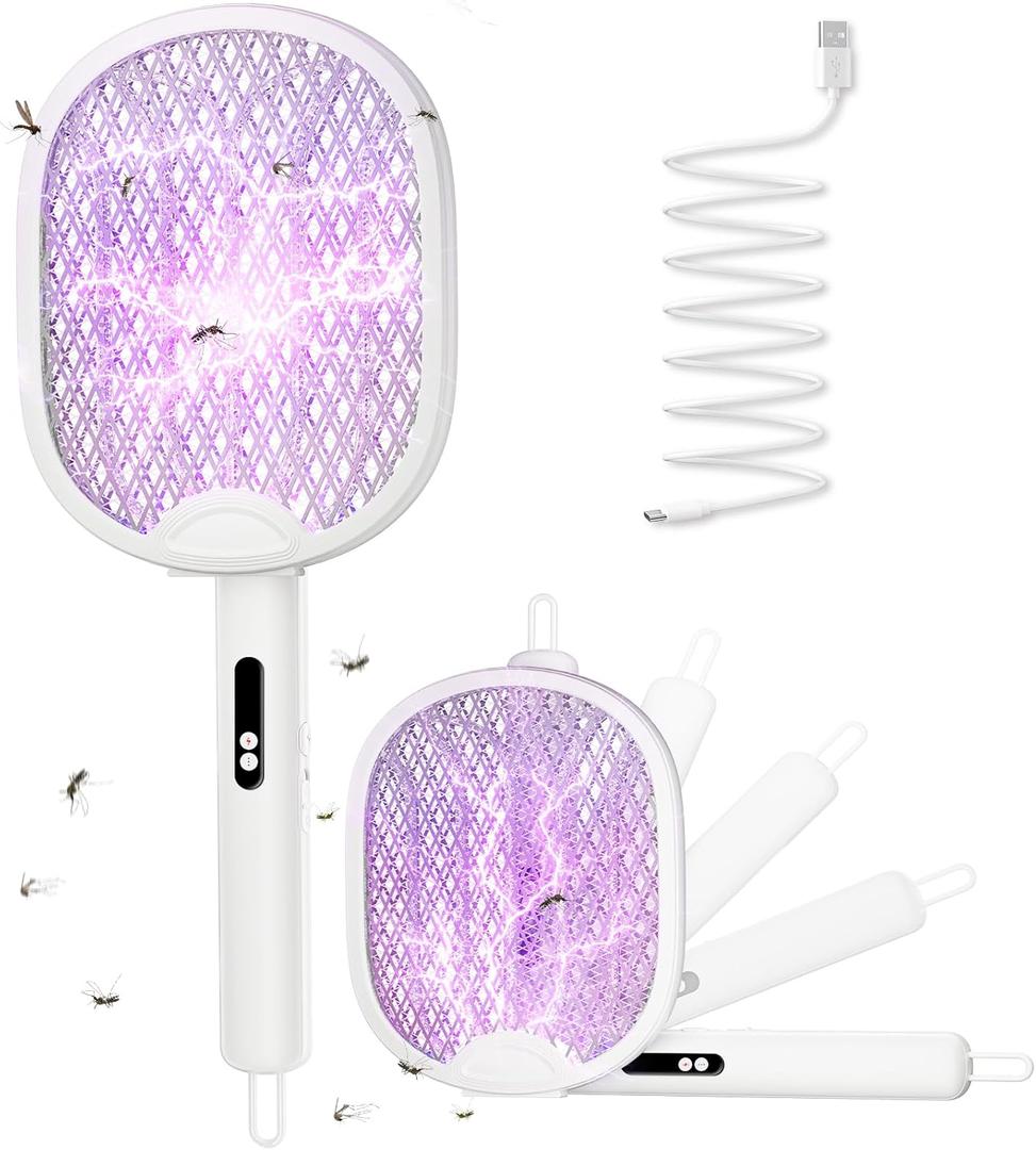 Electric Fly Swatter 3 in 1 Bug Zapper Racket with 4000V 1800mah Battery 5-Layer Safety Mesh 180 Foldable Electric Mosquito Swatter Suitable for Indoor or Outdoor