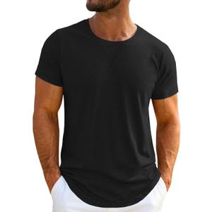 UNCLECAT Mens Short Sleeve T-Shirts Crew Neck Casual Shirt Summer Classic Basic Lightweight Fashion Tees Black (L)