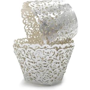 GOLF 100Pcs Cupcake Wrappers Artistic Bake Cake Paper Filigree Little Vine Lace Laser Cut Liner Baking Cup Wraps Muffin CaseTrays for Wedding Party Birthday Decoration (Silver)