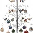 HOHIYA 74 Rotating Ornament Display Tree 90 Hook Heavy-Duty Metal Ornament Stand Elegant Chrome Silver Indoor Holiday Decor Christmas Tree Alternative Gift idea Taiwan Made