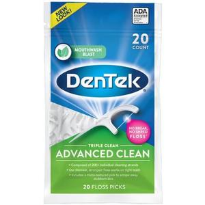 DenTek Triple Clean Floss Picks for Teeth Cleaning and Plaque Removal, No Break and No Shred Dental Floss Picks, Advanced Clean, 20 Count (Pack of 10)