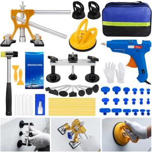 55Pcs Dent Puller Kit, Professional Car Paintless Dent Removal Kit with Golden Lifter, Bridge Puller, Suction Cup for Repairs 96% of Car Dents, Dent Puller Tools for Car Hail Damage DIY Repair