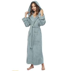 Arus Women's GOTS Certified Organic Cotton Hooded Full Length Turkish Bathrobe L/XL
