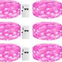 6 Pack Fairy Lights with Timer Battery Operated, 3 Modes 7ft Mini Twinkle Lights Waterproof, 20 LED Bulk String Light for Mason Jars Christmas Decoration Wedding Table Centerpieces, Rink (Pink)