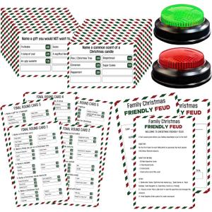 Christmas Friendly Feud Game with 2 Answer Buzzers, Fun Holiday Cards for Family Game Night Trivia Quiz for Xmas Party Class Office Groups Team Building Holiday Gathering