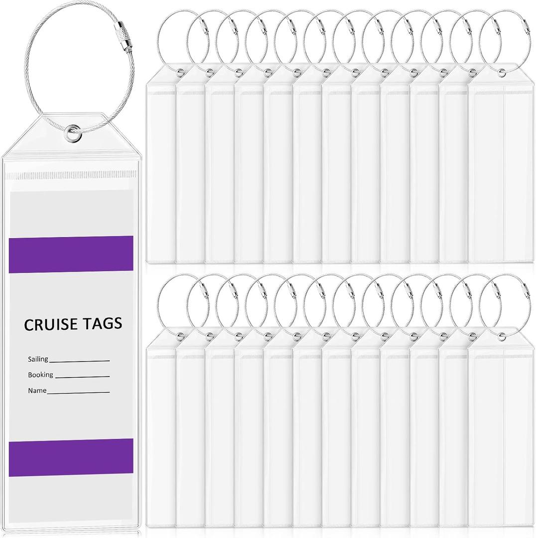 Clabby 36 Pack Cruise Luggage Tags for Suitcases Cruise Ships Waterproof PVC Clear Badge Bag Tag Holders for 2026 and 2027