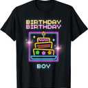 Birthday Boy with Neon Cake T-Shirt (Small, Black)