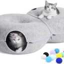 8-Shaped Large Cat Tunnel Bed for Indoor Cats, Infinite Circulation Peekaboo Cat Cave with 12 Toy Balls, Cat Donut Tunnel for Cats up to 30 Pounds (Light Grey, L 38x24x11in)