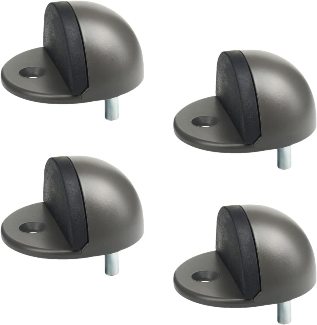 Floor Door Stopper Satin Nickel with Rubber pad, Semicircle Shaped Door Stopper, Stainless Steel for Protecting Wall (2inch x 4pack, Dark Grey)
