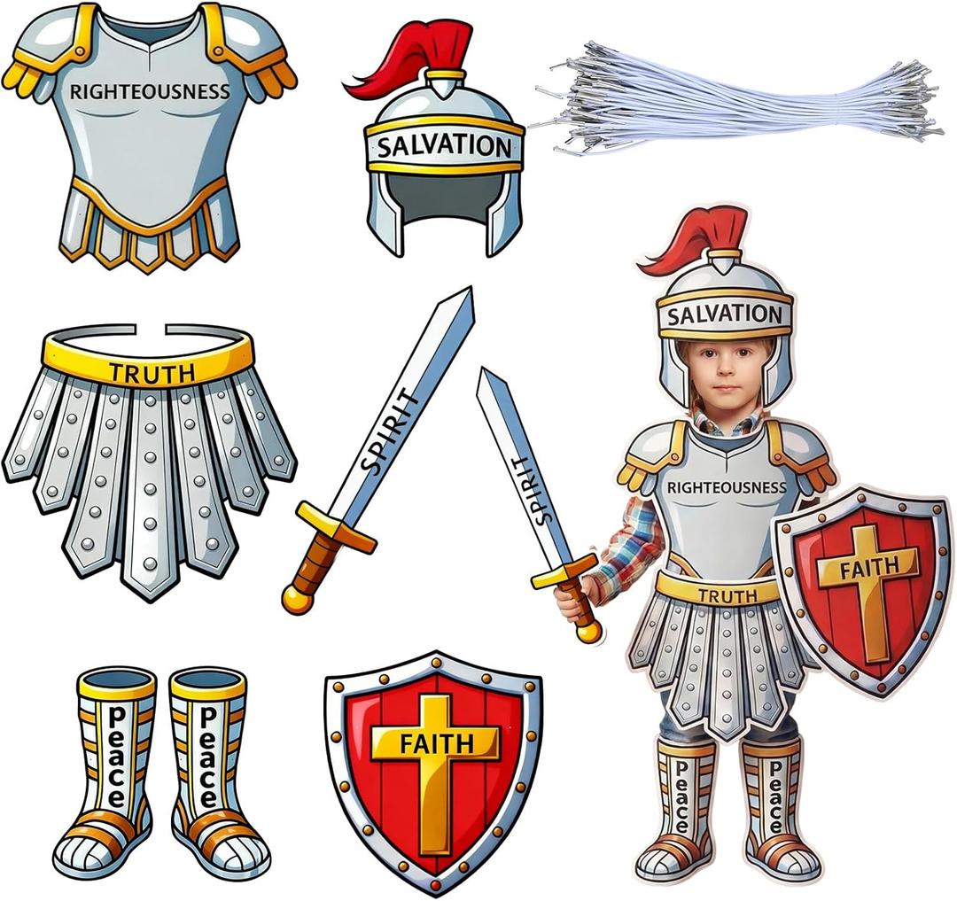 Cuffbow 12 Set the Full Armor of God Kids Knight Armor Costume Set Medieval Role Play with Helmet Shield Sword Belt Chest Piece Accessories for Kids Pretend Role Adventurer Medieval-themed Events
