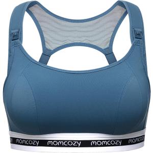 Momcozy Nursing Bras for Breastfeeding, FB011 Low-Impact Nursing Sports Bra Support Maternity Pregnancy Padded Wireless Bra (Blue), Medium