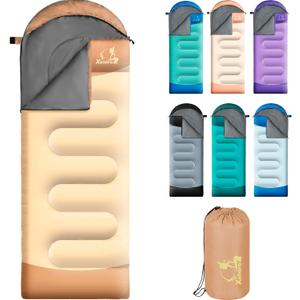 Sleeping Bags for Adults Kids - 3 Season Cold&Warm Weather Waterproof Camping Sleeping Bags - Lightweight Sleeping Bags for Camping Hiking Outdoor Travel (Earth&Beige)