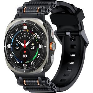 TAURI Designed for Samsung Galaxy Watch Ultra Bands 47mm (2025/2024) [Durable Liquid Silicone Strap + Stainless Steel Metal Connector] Military Rugged Band for Galaxy Watch 7/8 Ultra Men Women, Black