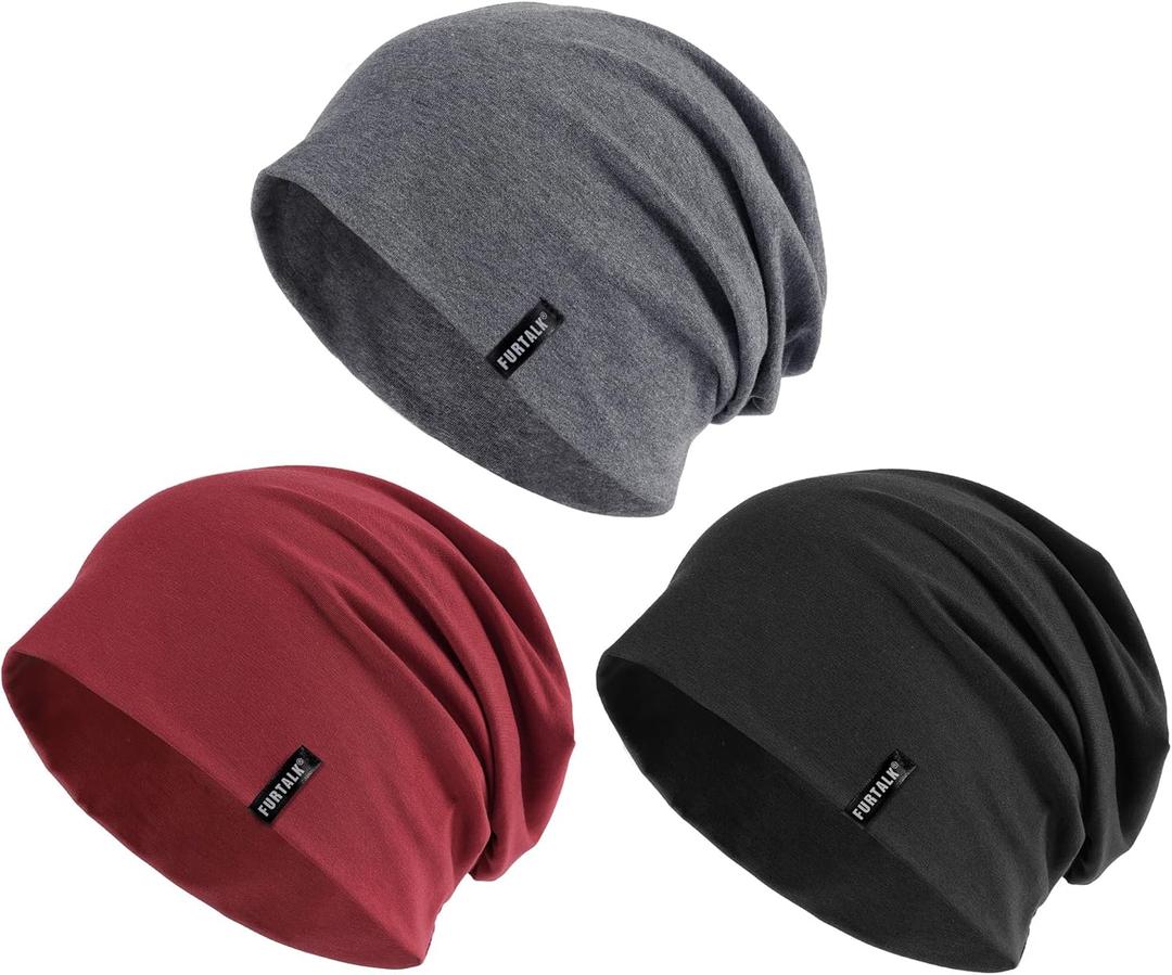 FURTALK Slouchy Beanie for Men Women Breathable Cotton Summer Beanie Unisex Running Sleeping Skull Caps Chemo Headwear